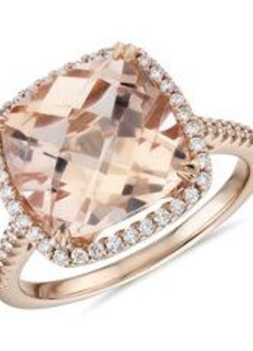 Cushion Cut Morganite Diamond Halo Cocktail Ring