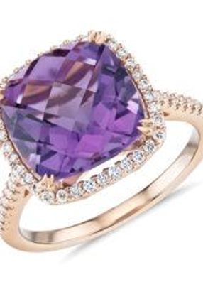 Cushion-Cut Amethyst Diamond Halo Cocktail Ring 