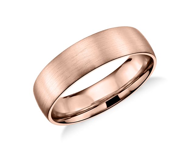 Simply classic, this 14k rose gold wedding band features a low profile silhouette, modern brushed finish and a lighter overall weight for comfortable everyday wear.