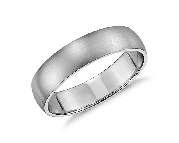 Simply classic, this 14k white gold wedding band features a low profile silhouette, modern brushed finish and a lighter overall weight for comfortable everyday wear.