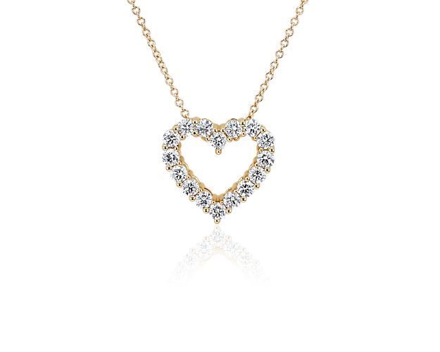 Both pretty and personal, this romantic 14k white gold heart necklace showcases an outline of brilliant round lab-grown diamonds suspended from a classic cable chain.