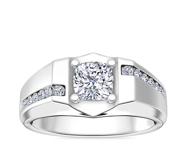 Inspire everlasting love with this timeless engagement ring featuring luxurious platinum design and eye-catching bypass channel-set diamonds. The center setting is ready to hold your chosen round, cushion, princess (prince), emerald-cut, or radiant diamond.