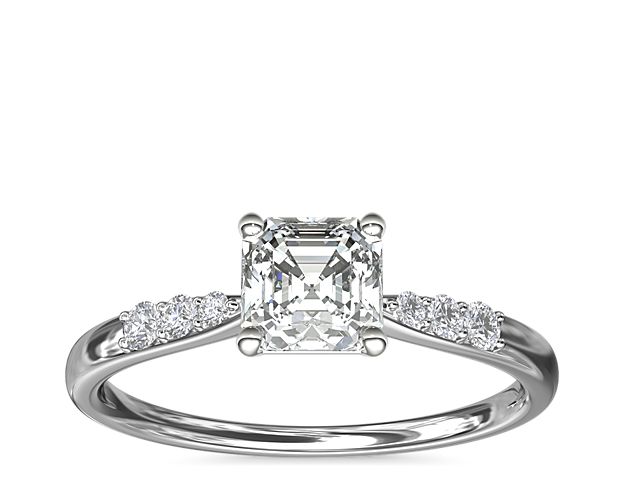 Complement your center diamond perfectly with this 14k white gold engagement ring accented with pavé-set diamonds along the shank.