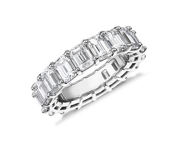 This lab grown diamond emerald-cut eternity ring celebrates the brilliance of love, surrounded by the timeless shine of 14k white gold.