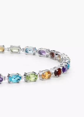 Petite Oval Multicolor Gemstone Bracelet in Sterling Silver