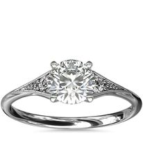 Heirloom Petite Milgrain Engagement Ring in 14k White Gold