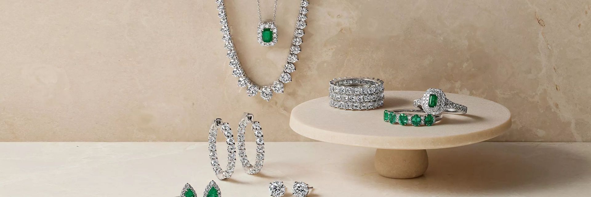 Blue Nile diamond jewelry including earrings, a necklace and bracelets